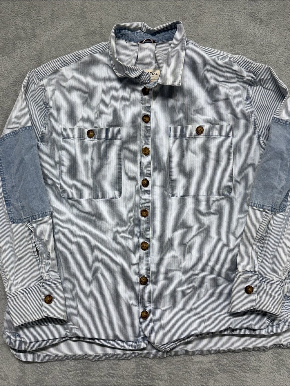 Dovetail Workwear Pin Striped Elbow Patch Button Up Shirt Shacket Womens XL
